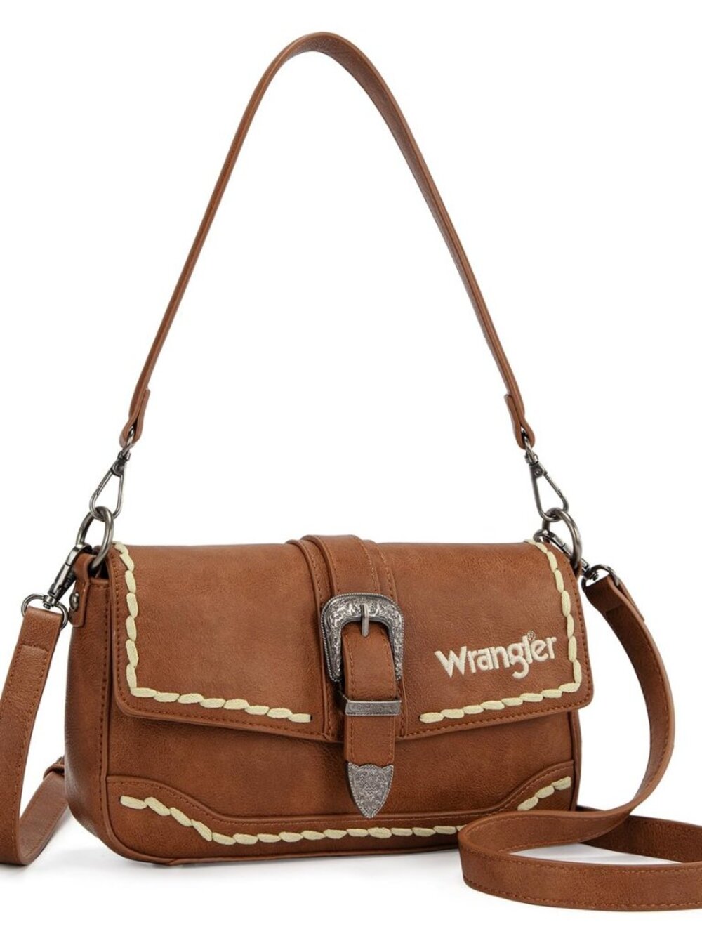 Wrangler Western Shoulder Bag for Women, Flap Crossbody Purse with Whipstitch